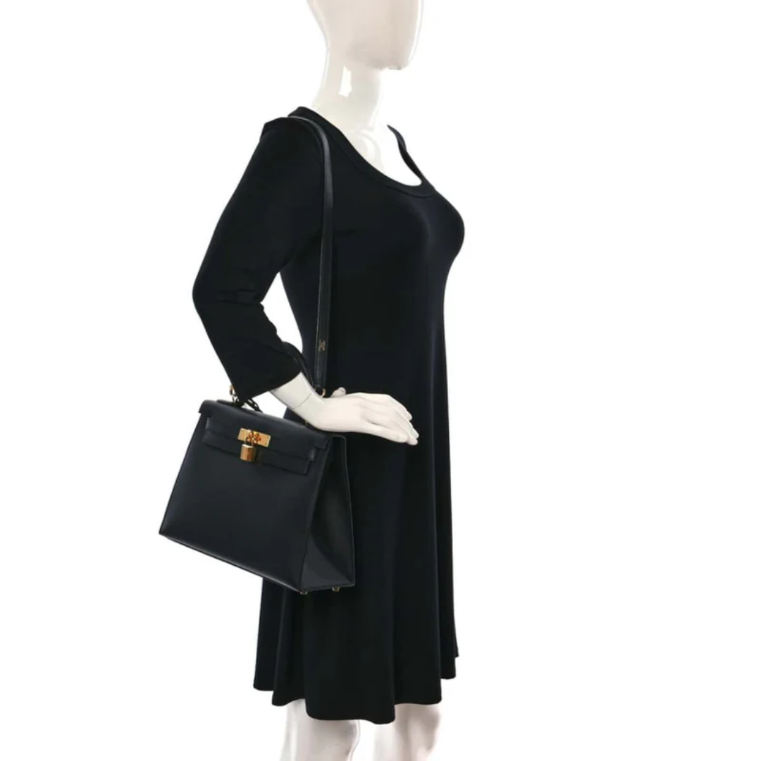 Tasche Hermès Kelly 28 Epsom mit Goldbeschlägen in Schwarz