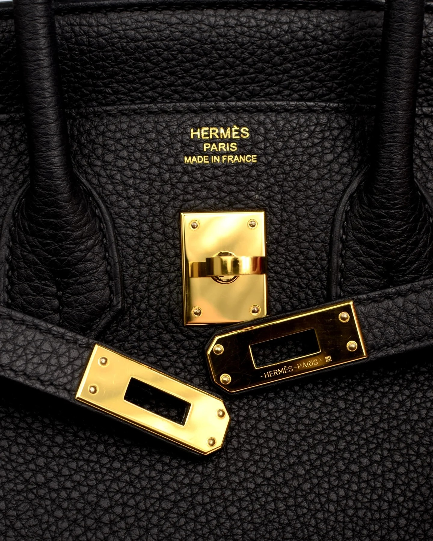 Tasche Hermès Birkin 25 mit Goldbeschlägen in Schwarz