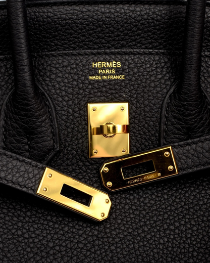 Tasche Hermès Birkin 25 mit Goldbeschlägen in Schwarz