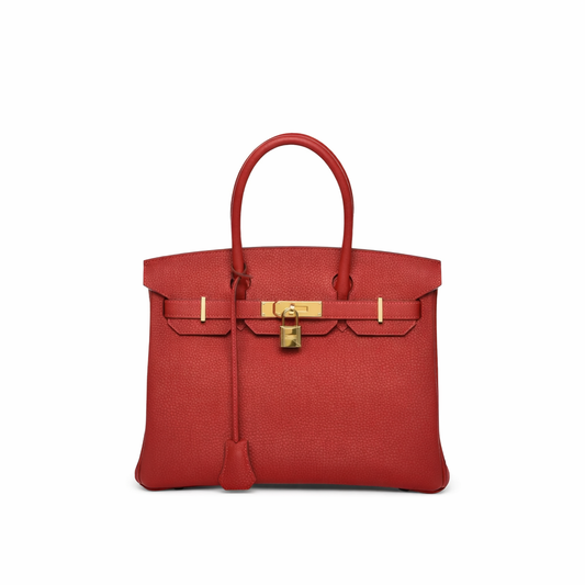 Tasche Hermès Birkin 30 mit Goldbeschlägen in Rot