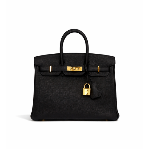 Tasche Hermès Birkin 25 mit Goldbeschlägen in Schwarz