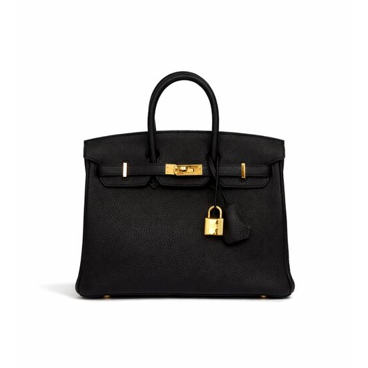 Tasche Hermès Birkin 25 mit Goldbeschlägen in Schwarz